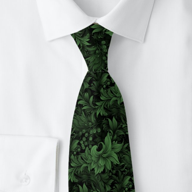 Hunter Green Ornate Botanical Tie (Creator Uploaded)