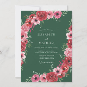 Hunter Green Ornate Winter Wedding Invitation
