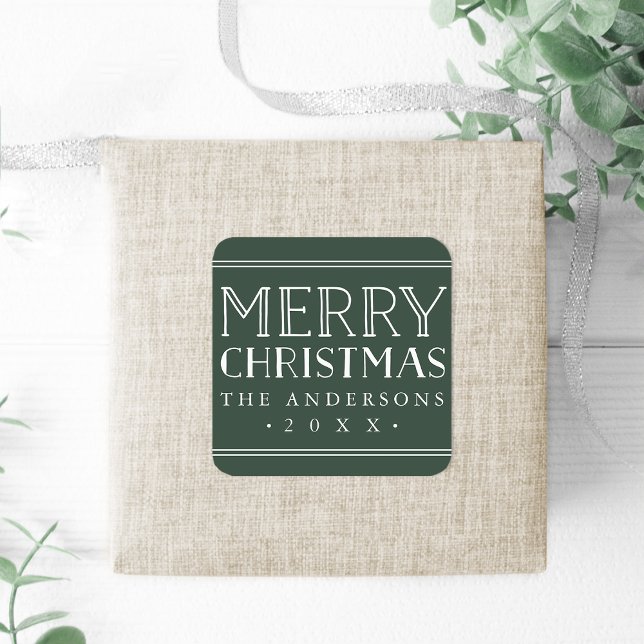 Hunter Green Personalized Merry Christmas Square Sticker (Creator Uploaded)