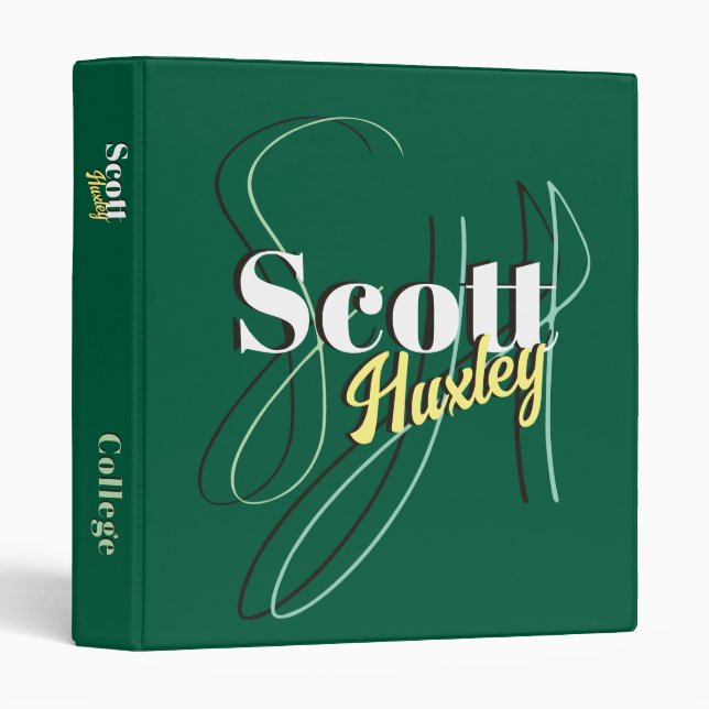 Hunter-Green Personalized Modern script initials Binder (Front/Spine)