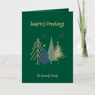 Hunter Green Pink & Gold Christmas Trees  Foil Greeting Card