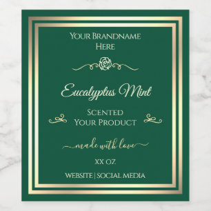 Hunter Green Product Label Gold Frame Vintage Rose