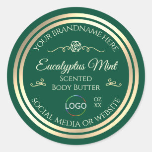 Hunter Green Product Label Gold Frame with Logo