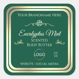 Hunter Green Product Label Gold Frame with Logo