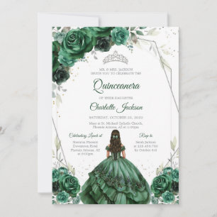 Hunter Green Quinceanera Birthday Invitation