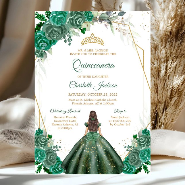 Hunter Green Quinceanera Invitation (Creator Uploaded)