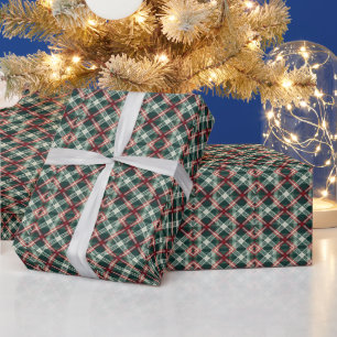 Hunter Green Red Plaid Christmas Wrapping Paper 