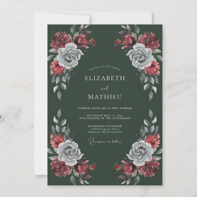 Hunter Green Regal Winter Wedding Invitation (Front)