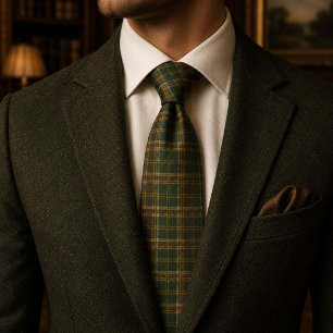 Hunter Green Rustic Plaid Tartan Tie