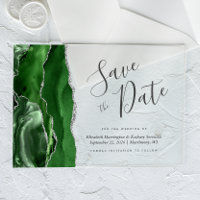 Hunter Green Silver Agate Save the Date Card