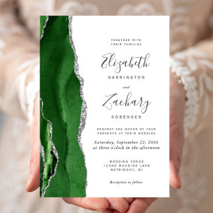 Hunter Green Silver Agate Wedding Invitation