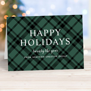 Hunter Green Tartan Plaid Business Happy Holidays Card
