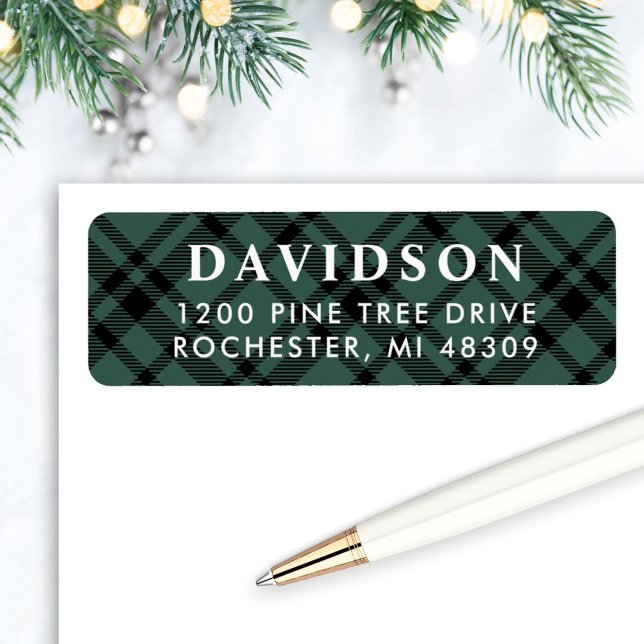 Hunter Green Tartan Plaid Holiday Return Address (Creator Uploaded)