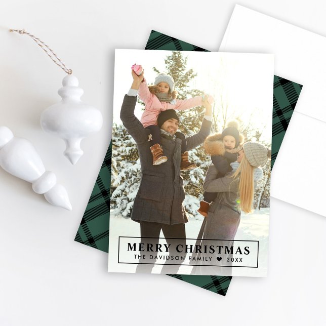 Hunter Green Tartan Plaid Merry Christmas Photo Holiday Card (Creator Uploaded)
