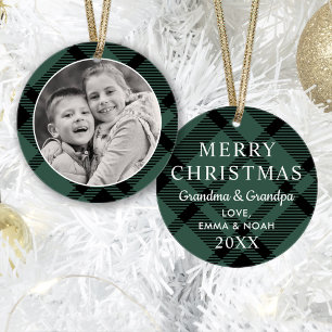 Hunter Green Tartan Plaid Merry Christmas Photo Ornament