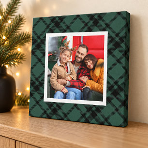 Hunter Green Tartan Plaid Pattern Christmas Photo Canvas Print