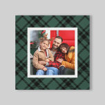 Hunter Green Tartan Plaid Pattern Christmas Photo  Canvas Print<br><div class="desc">This festive plaid Christmas holiday wall art canvas features a custom square family photo space framed by a classic yet modern hunter / pine green and black Scottish tartan plaid background. There is an option to change the green background color to coordinate with your decor. Photo tip: crop your photo...</div>