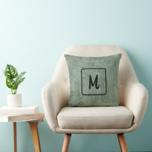 Hunter Green Texture Monogram Initial Minimalist Throw Pillow