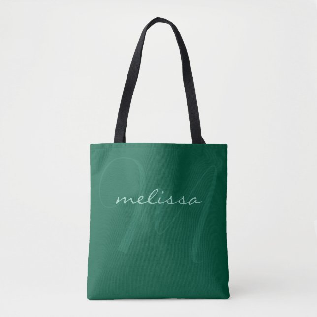 Hunter-Green Tote Bag Simple Name Monogram (Front)