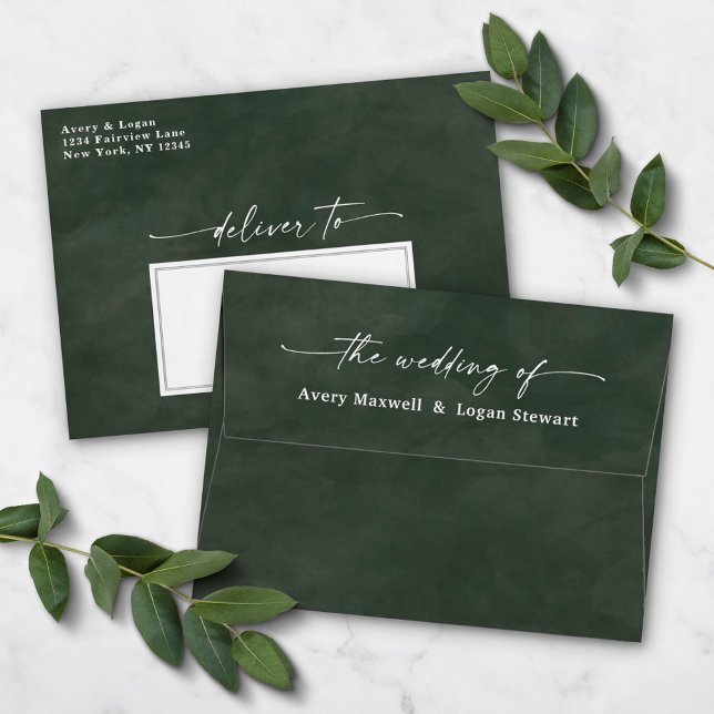 Hunter Green Watercolor A7 5x7 Wedding Invitation Envelope (Creator Uploaded)