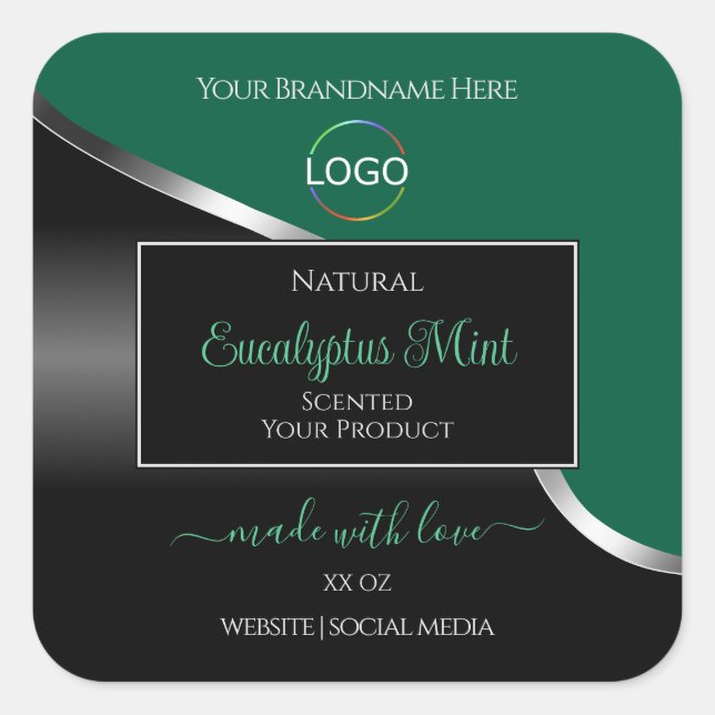 Hunter Green Wavy Silver Black Logo Product Labels (Front)