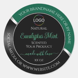 Hunter Green Wavy Silver Black Logo Product Labels