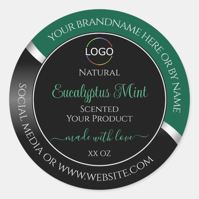 Hunter Green Wavy Silver Black Logo Product Labels (Front)