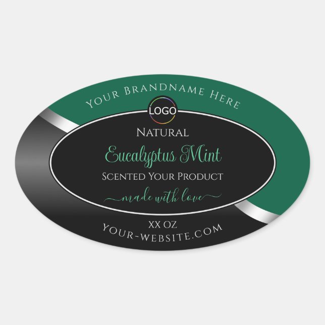Hunter Green Wavy Silver Black Logo Product Labels (Front)