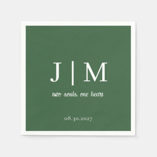 Hunter Green Wedding Customizable Message Date  Napkin