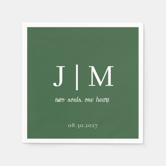 Hunter Green Wedding Customizable Message Date  Napkin (Front)