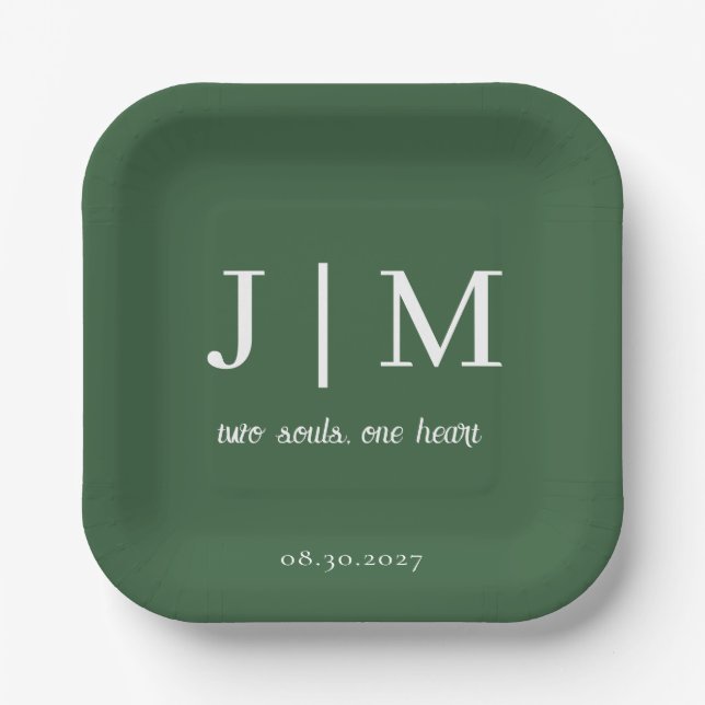 Hunter Green Wedding Customizable Message Date  Paper Plate (Front)