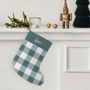 Hunter Green & White Buffalo Plaid Personalized Small Christmas Stocking