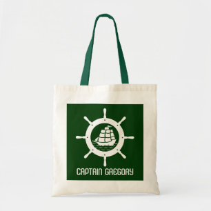 Hunter Green & White Nautical Boat Wheel Tote Bag