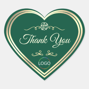 Hunter Green with Gold Frame and Logo Thank You Heart Sticker
