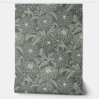 Hunter Green Zinnia Blooms Hand Drawn Line Art