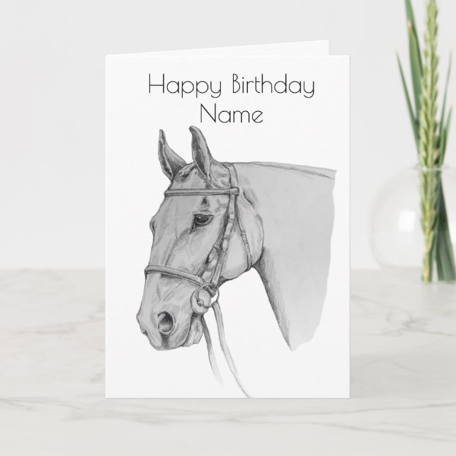 Hunter Horse Pencil Drawing Happy Birthday Card (Front)