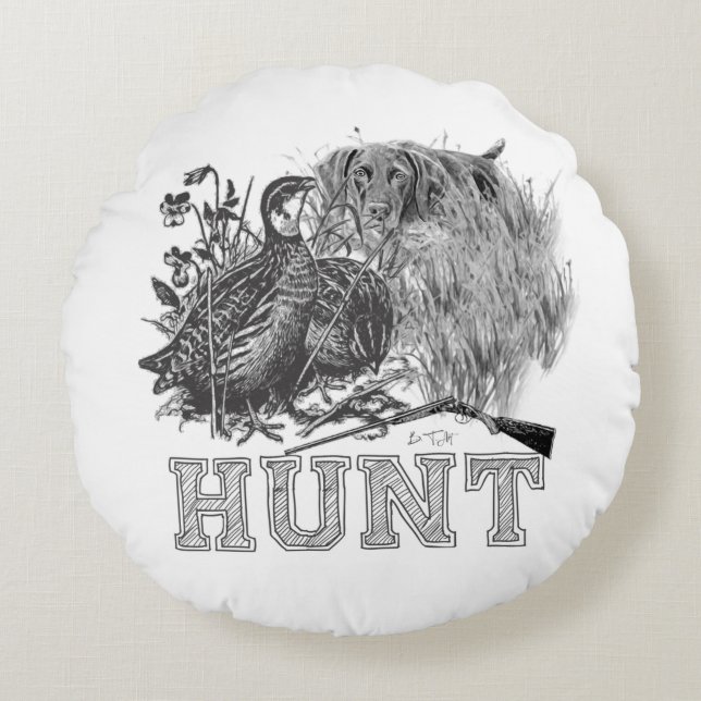 Hunter (Hunting with GSP)    Round Pillow (Front)