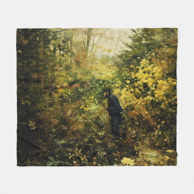Hunter in the Forest (by H.A. Brendekilde) Fleece Blanket (Front (Horizontal))