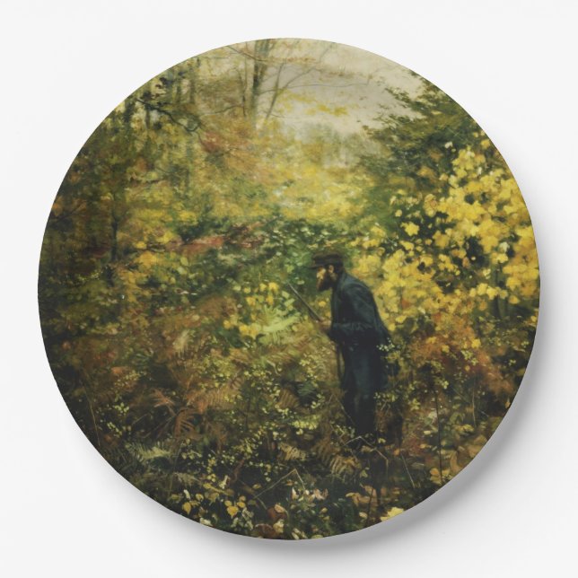 Hunter in the Forest (by H.A. Brendekilde) Paper Plate (Front)