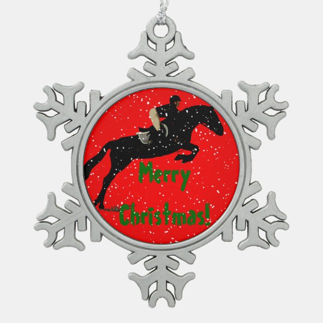 Hunter Jumper Horse Christmas Snowflake Pewter Christmas Ornament (Front)