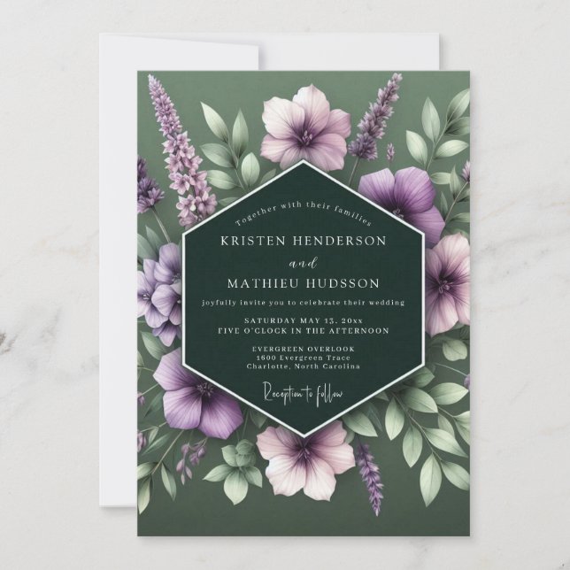 Hunter Lavender Bloom Wedding Invitation (Front)