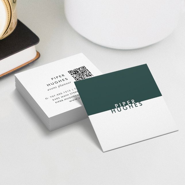 Hunter | Modern Minimalist QR Code Square Business Card (Creator Uploaded)