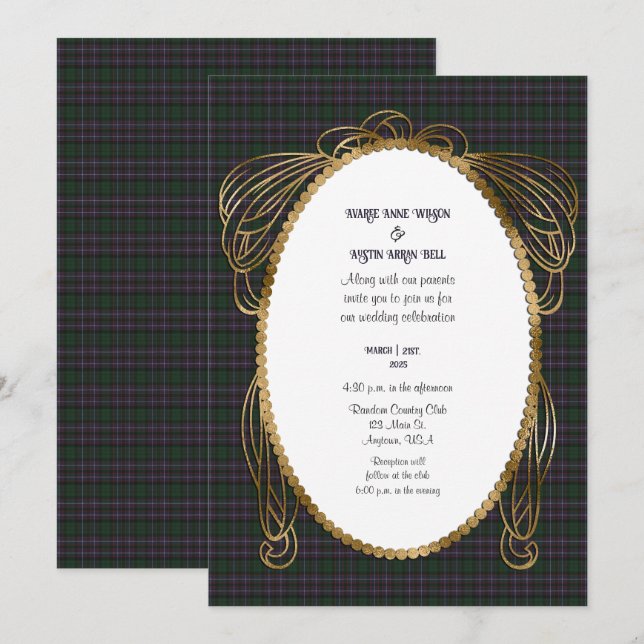 Hunter Modern Original Scottish Tartan Wedding Invitation (Front/Back)