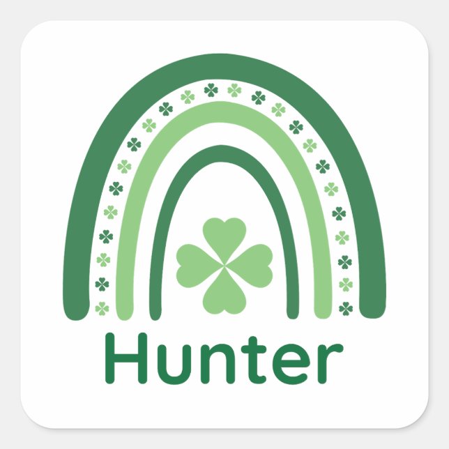 Hunter Name Clover Boho Rainbow Square Sticker (Front)