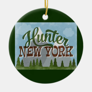 Hunter New York Fun Retro Snowy Mountains Ceramic Ornament
