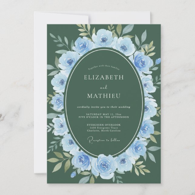 Hunter Periwinkle Bloom Wedding Invitation (Front)