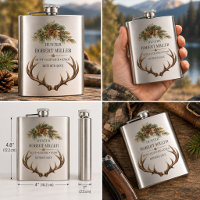 Hunter Retirement Antlers Rustic Lodge Flask