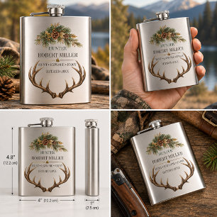 Hunter Retirement Antlers Rustic Lodge Flask