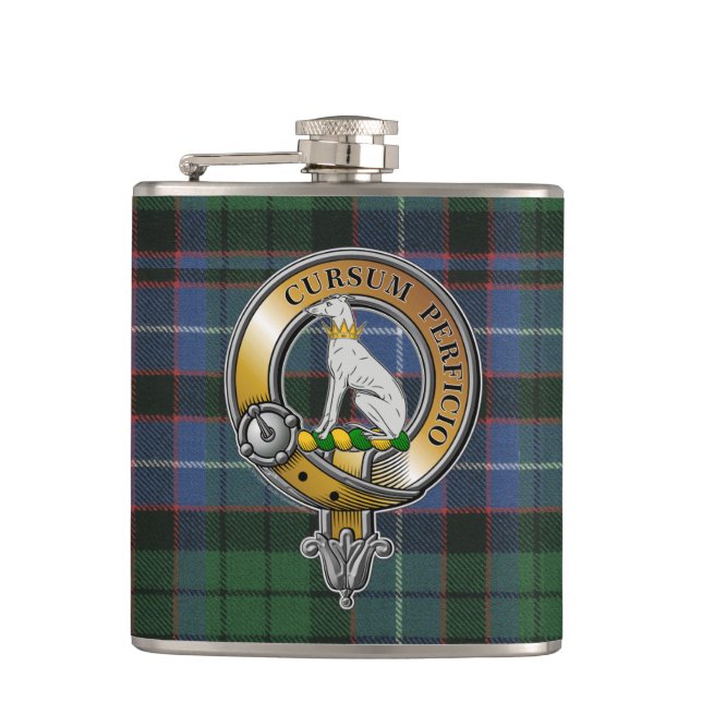 Hunter Tartan & Badge Hip Flask (Front)