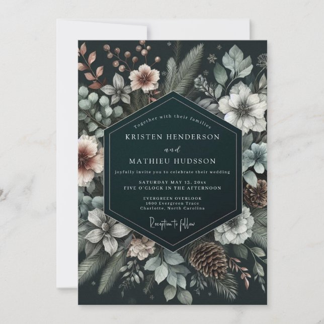 Hunter Wintry Pine Wedding Invitation (Front)